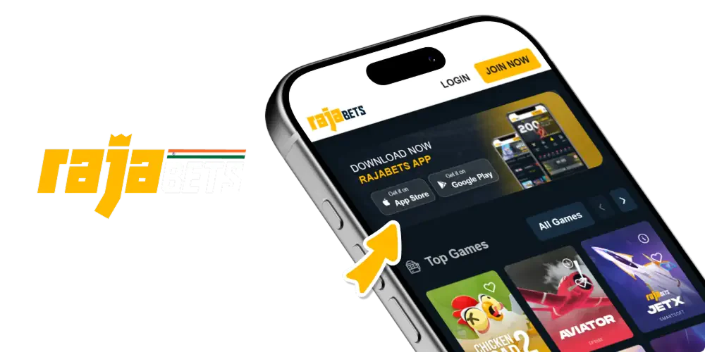 Rajabets mobile app shown on a phone