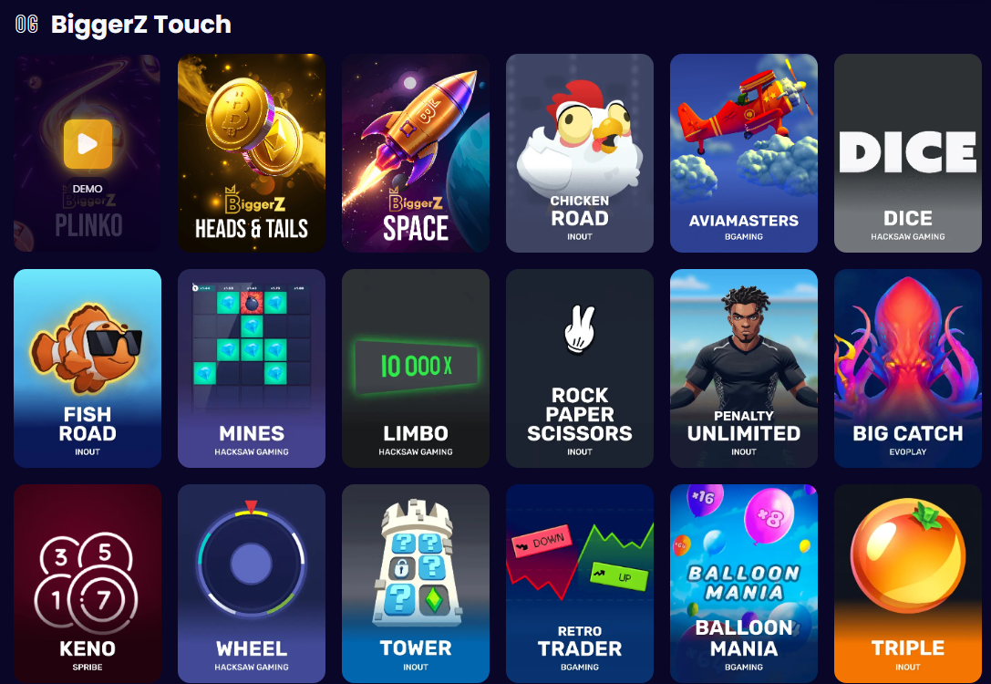 BiggerZ Touch instant game tiles
