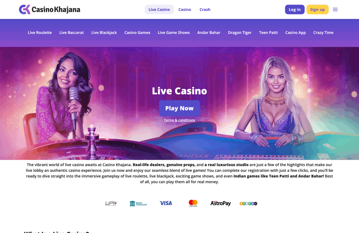 Casino Khajana live casino lobby with real dealers